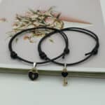 Ensemble de 2 bracelets tendance pour Couple, pour amis, conception de clé de verrouillage, corde de couleur noire, vente en gros, livraison directe, bijoux 6