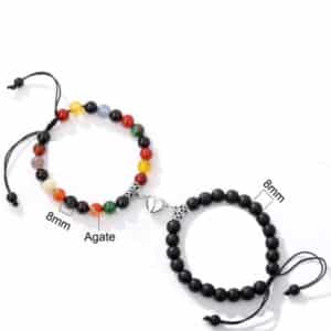Tailles des pierres du bracelet couple aimanté coeur réglable