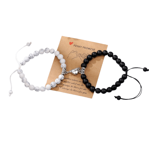 bracelet couple aimanté pierres naturelles noires et blanches