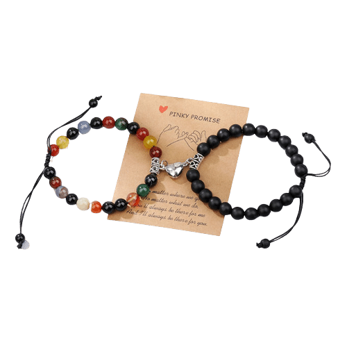 bracelet couple aimanté pierres naturelles noires et multicolores