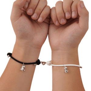 bracelets couple aimantes cordon noir et blanc