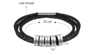 dimensions bracelet cuir couple personnalisable