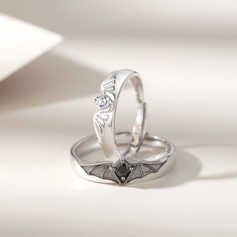 Bague de Couple en Acier Inoxydable Ailes d'Ange et de Personnalité pour Homme et Femme, Mariage, Fiançailles, Promesse 3