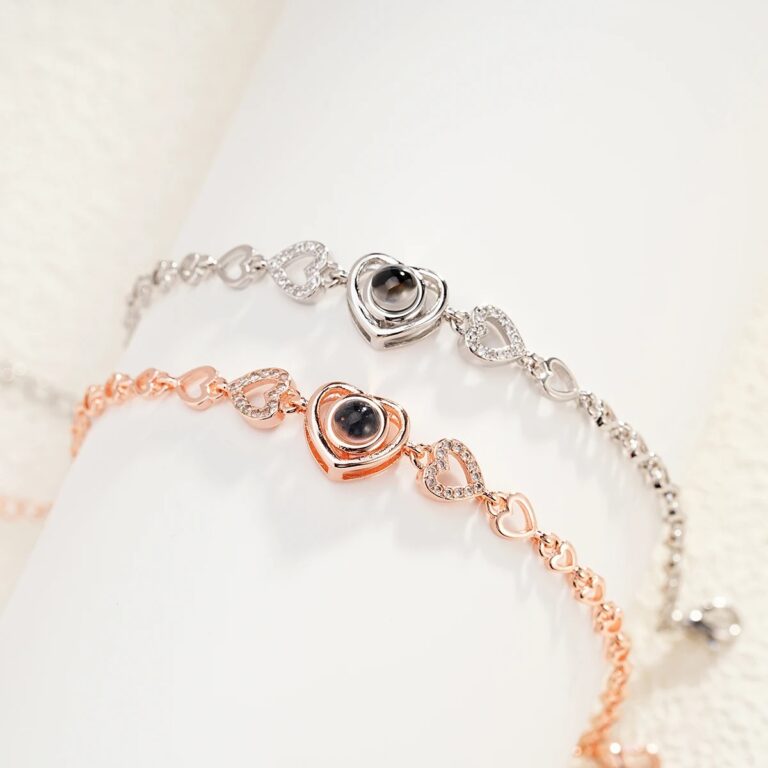Bracelet de projection photo personnalisé or rose et argent