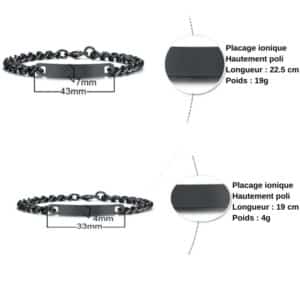 bracelet gravé couple noir dimensions et poids