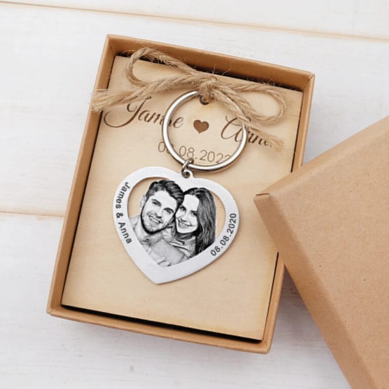 Porte clé couple original photo noir et blanc packaging