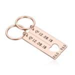 Porte clé date couple couleur or rose