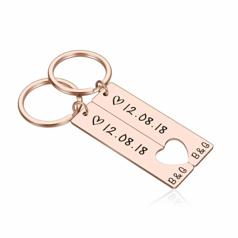 Porte clé date couple couleur or rose