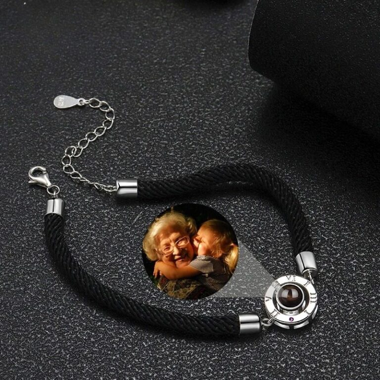 Bracelet argent avec photo pour couple noir