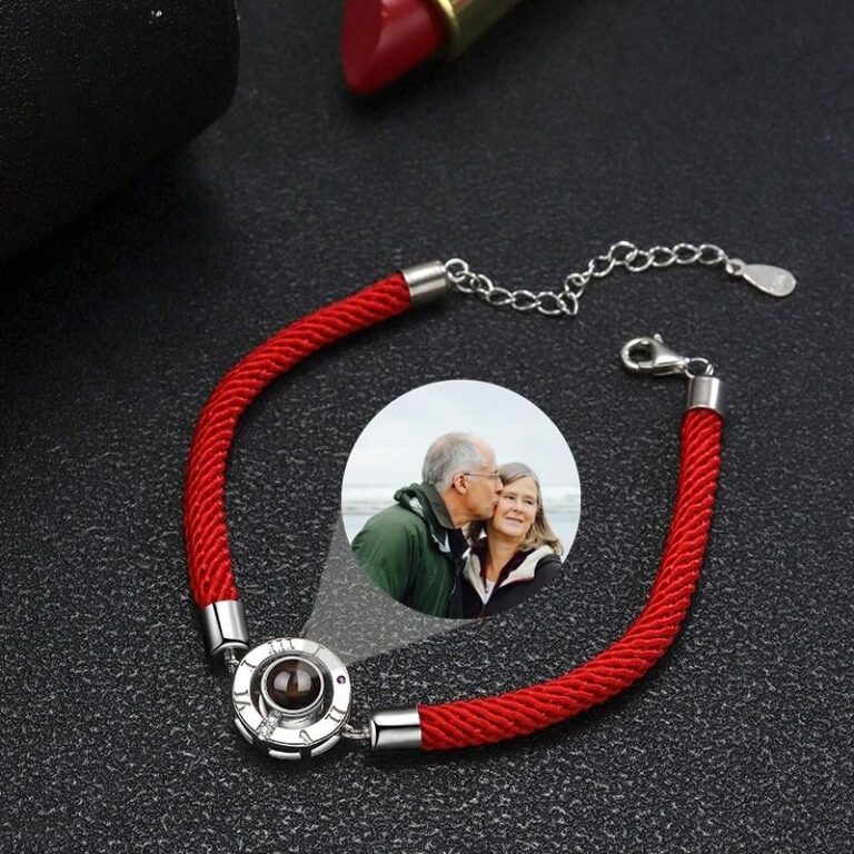 Bracelet argent avec photo pour couple rouge