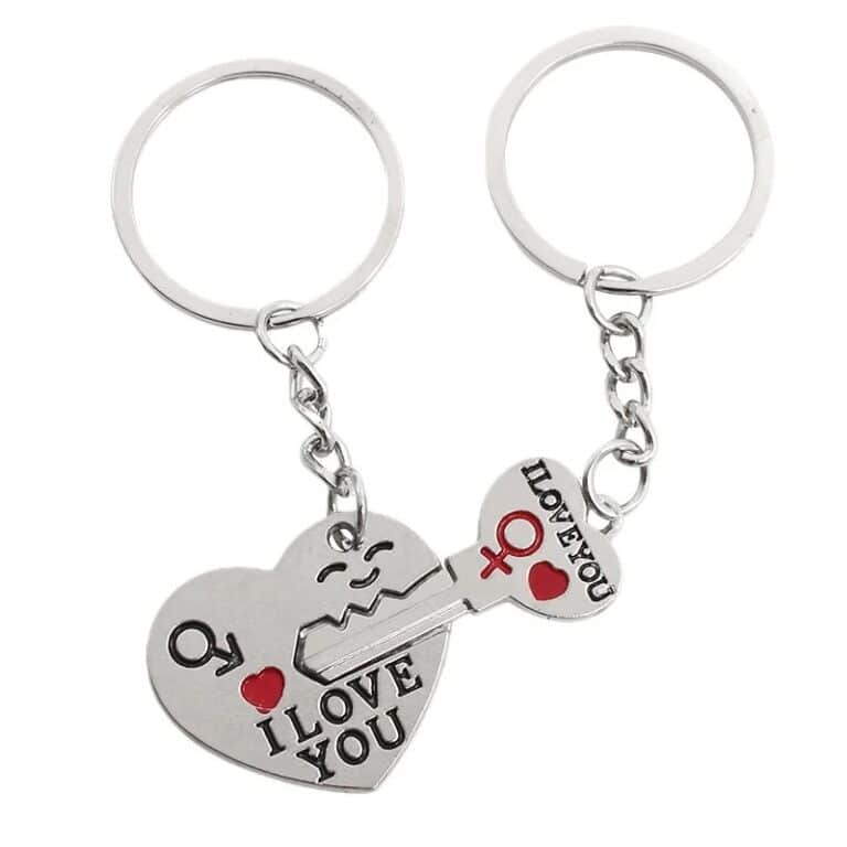 Porte clé amoureux coeur et clé réunis