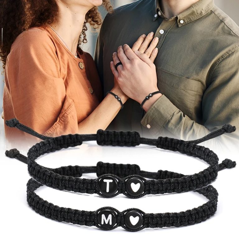 bracelet tressé couple initiale homme et femme